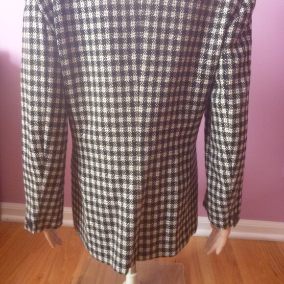 Jones New York Women 100% Pure Wool Black White Blazer 10 Checkered Lapel Single - Picture 11 of 16